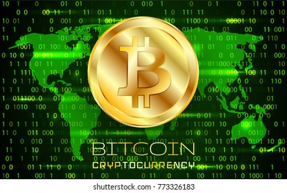 Bitcoin. Physical bit coin. Digital currency. Cryptocurrency. Golden coin with bitcoin symbol.