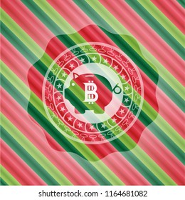 bitcoin piggy bank icon inside christmas style emblem.