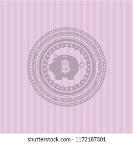 bitcoin piggy bank icon inside pink emblem