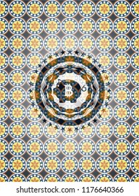 bitcoin piggy bank icon inside arabic emblem background. Arabesque decoration.