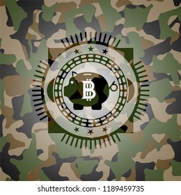 bitcoin piggy bank icon inside camo emblem