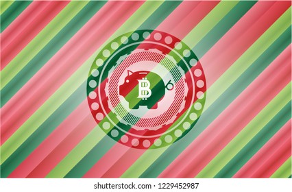 bitcoin piggy bank icon inside christmas colors style badge.