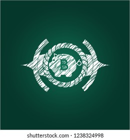 bitcoin piggy bank icon inside chalk emblem