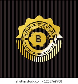 bitcoin piggy bank icon inside golden emblem