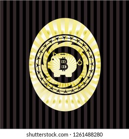 bitcoin piggy bank icon inside shiny badge