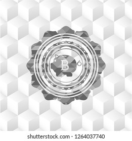 bitcoin piggy bank icon inside retro style grey emblem with geometric cube white background