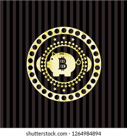 bitcoin piggy bank icon inside golden emblem