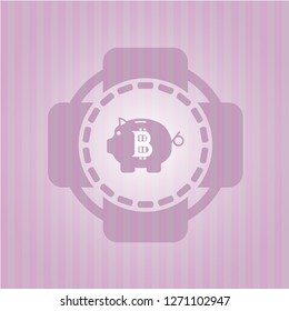 bitcoin piggy bank icon inside vintage pink emblem