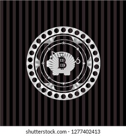 bitcoin piggy bank icon inside silvery badge