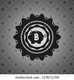 bitcoin piggy bank icon inside dark emblem. Retro