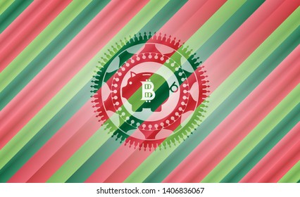 bitcoin piggy bank icon inside christmas badge background.