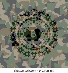 bitcoin piggy bank icon inside camouflage emblem