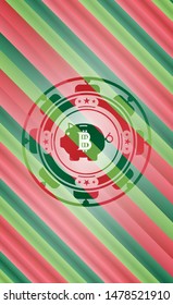 bitcoin piggy bank icon inside christmas colors style emblem.