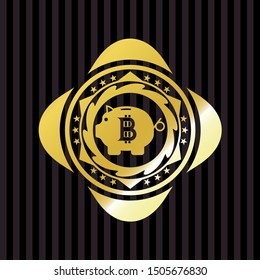 bitcoin piggy bank icon inside gold badge