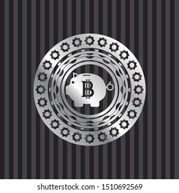 bitcoin piggy bank icon inside silvery shiny emblem