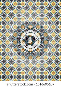 bitcoin piggy bank icon inside arabic emblem. Arabesque decoration.