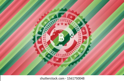 bitcoin piggy bank icon inside christmas emblem background.