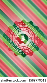 bitcoin piggy bank icon inside christmas colors emblem.