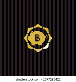 bitcoin piggy bank icon inside golden emblem