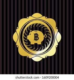 bitcoin piggy bank icon inside golden badge or emblem