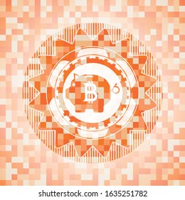 bitcoin piggy bank icon inside orange mosaic emblem