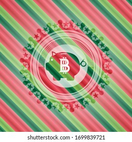 bitcoin piggy bank icon inside christmas style badge..