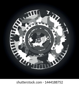bitcoin piggy bank icon on grey camouflaged pattern