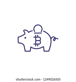 Bitcoin piggy bank line icon. Piggy bank with bitcoin symbol on white background. Cryptocurrency concept. Vector illustration can be used for topics like money, finance, economy, investment
