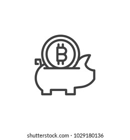 Bitcoin piggy bank outline icon. linear style sign for mobile concept and web design. Cryptocurrency saving money simple line vector icon. Symbol, logo illustration. Pixel perfect vector graphics