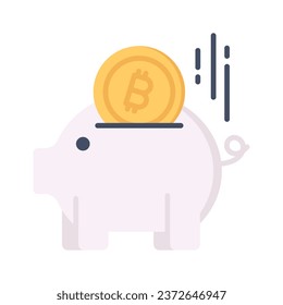 Bitcoin with piggy bank showing bitcoin deposit concept vector design