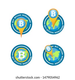 Bitcoin Pin Map Symbol in four variation designs