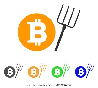 Bitcoin Pitchfork icon. Vector illustration style is a flat iconic bitcoin pitchfork symbol with gray, green, blue, yellow color versions. Designed for web and software interfaces.