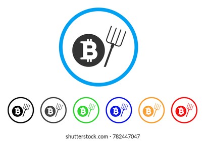 Bitcoin Pitchfork rounded icon. Style is a flat gray symbol inside light blue circle with additional colored variants. Bitcoin Pitchfork vector designed for web and software interfaces.