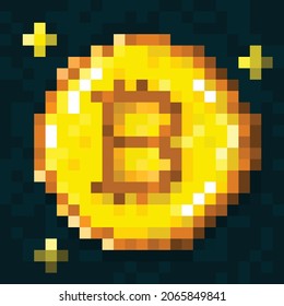 Pago de iconos de 8 bits por píxel de bitcoin, logotipo de criptodivisa