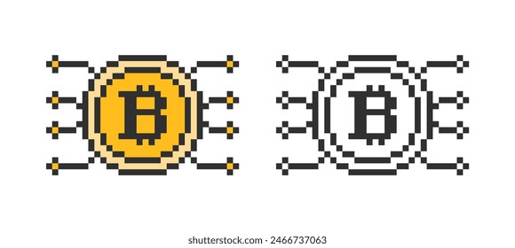 Bitcoin in pixel style on white background