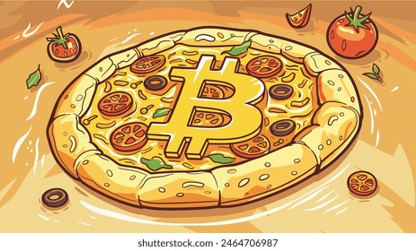 Bitcoin Pizza Day und Laszlo Hanyecz. Vektorillustration