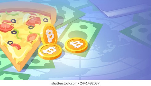 Bitcoin-Pizza. Isometrische Vektorgrafik.