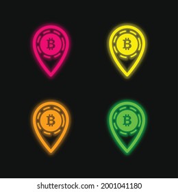 Bitcoin Placeholder four color glowing neon vector icon