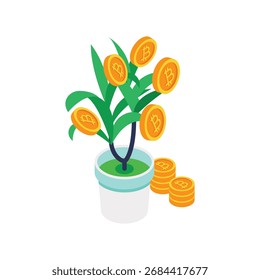 Bitcoin Pflanze Isometrische Vektorgrafik 