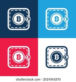 Bitcoin Pocket or Wallet azul y rojo cuatro colores conjunto de iconos mínimo