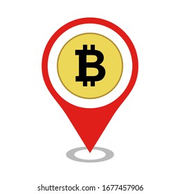 Bitcoin pointer icon. Bitcoin with location icon. Bitcoin map marker with a white background. Vector illustration