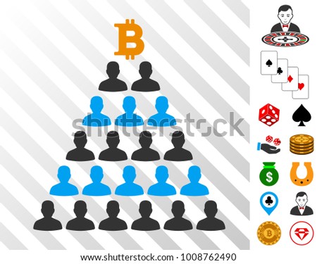 Bitcoin Ponzi Pyramid icon with bonus gambling symbols. Vector illustration style is flat iconic symbols. Designed for casino ui.