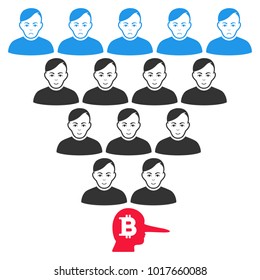 Bitcoin Ponzi Pyramid Manager vector flat pictogram. Human face has enjoy feeling. Faced bitcoin ponzi pyramid manager.