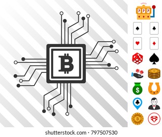 Bitcoin Pool Circuit pictograph with bonus gamble pictograms. Vector illustration style is flat iconic symbols. Designed for gambling websites.