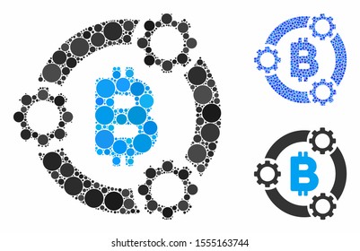Bitcoin pool collaboration composition of filled circles in various sizes and shades, based on Bitcoin pool collaboration icon. Vector filled circles are composed into blue composition.