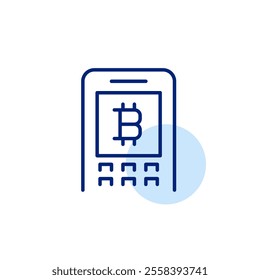 Bitcoin powered RFID payment terminal, crypto wallet. Pixel perfect, editable stroke icon