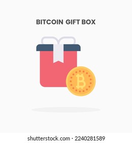 Bitcoin present gift box giveaway icon flat. Vector illustration on white background. Can used for web, app, digital product, presentation, UI and many more.