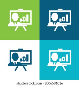 Bitcoin Presentation With Bars Graphic Flat four color minimal icon set