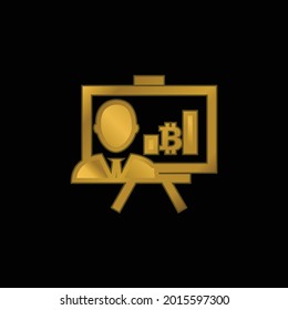 Bitcoin Presentation With Bars Graphic gold plated metalic icon or logo vector
