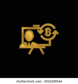Bitcoin Presentation With Circular Arrows Symbol gold plated metalic icon or logo vector